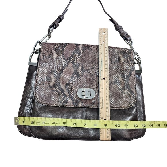 Mischka Badgley Brown Leather Faux Snake Print Shoulder Bag Twist Lock Closure‎ - Picture 7 of 9